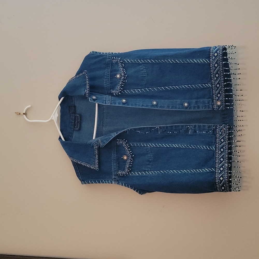 New Direction size Large beaded denim vest